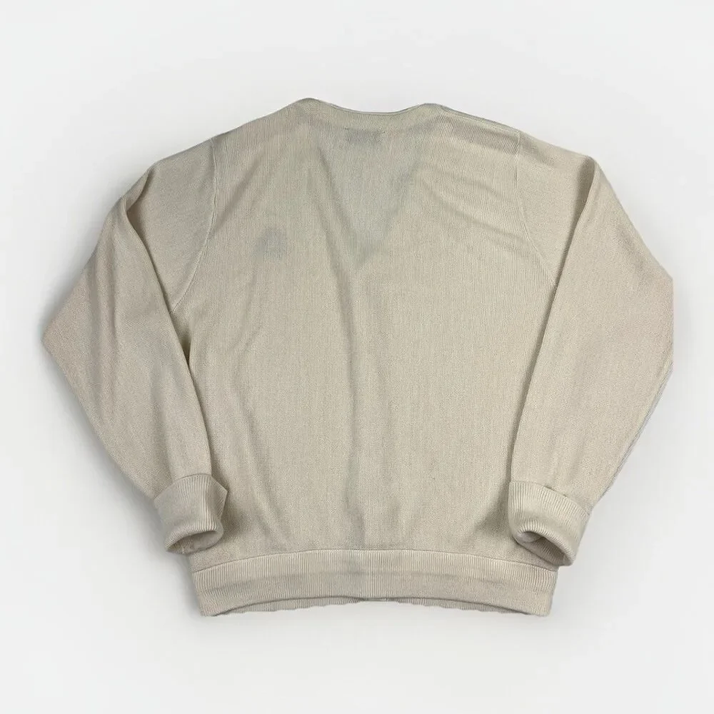 Vintage IZOD Cardigan Sweater L Made In USA Cream Knit‎ Crest Logo Preppy 80’s